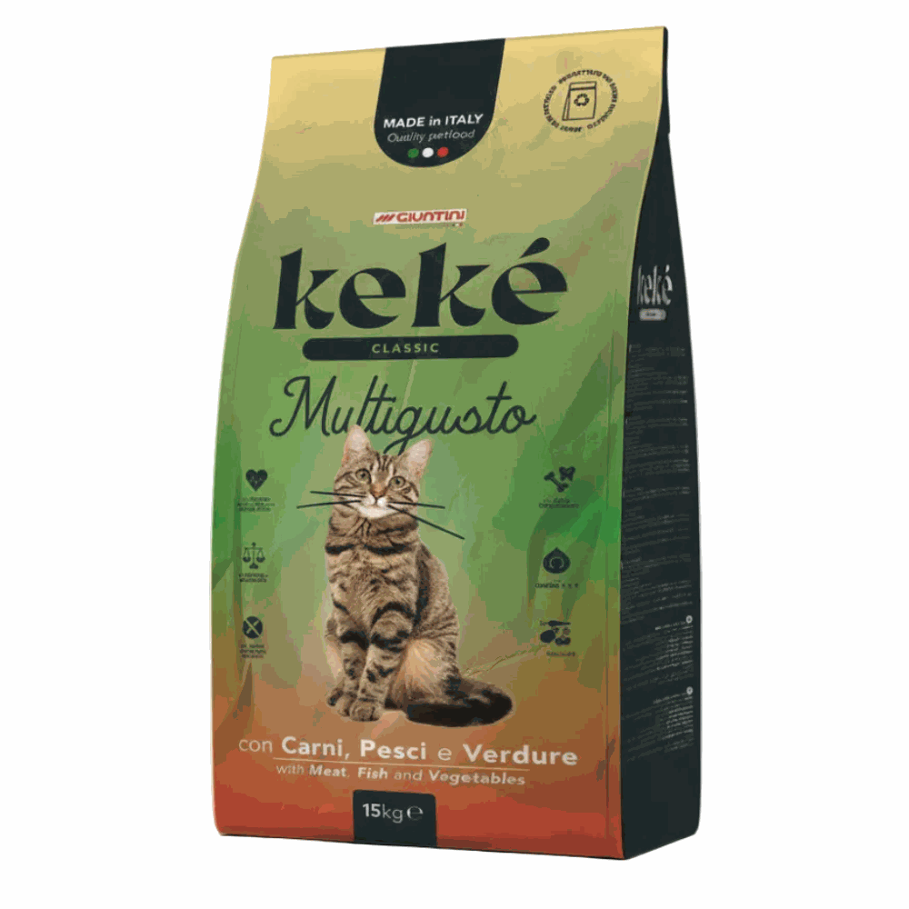Keke Classic Multigusto 15kg cat food on white background