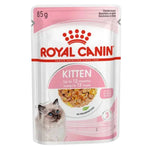 Royal Canin Kitten food pouch with a cat on the label