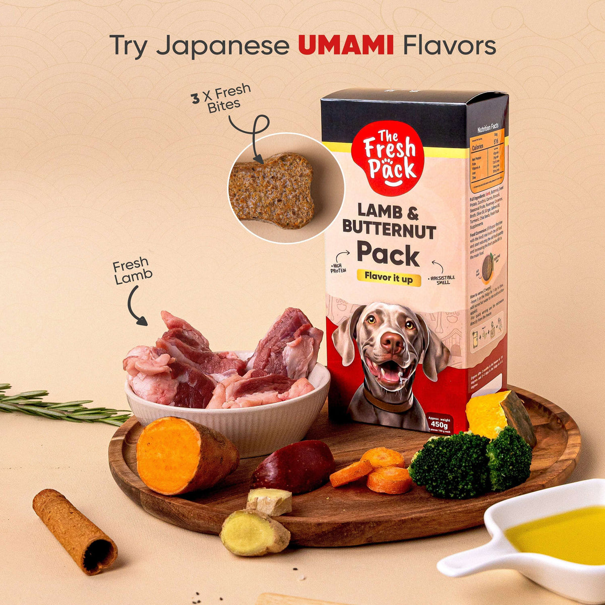 The Fresh Pack Lamb Recipe For Dogs - "UMAMI" 450 Grams.