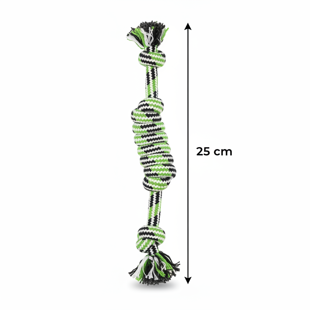 Lime black white dumbbell rope toy with 25cm measurement