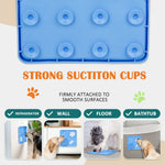 Blue silicone mat with suction cups for pets, showing its versatility on different surfaces.
