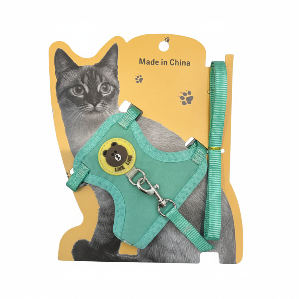 Mint green cat harness on white background