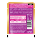 Back view of a pet food package with a purple label on a white background