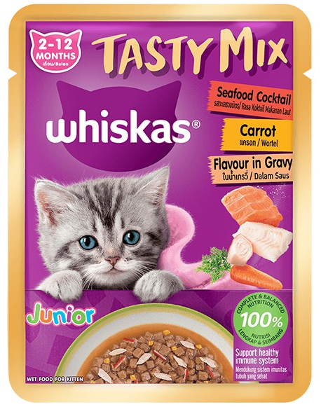 Whiskas Wet Food for Kitten Tasty Mix Gravy with Seafood & Carrot 70g