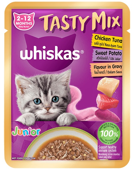 Whiskas Wet food Kitten Tasty Mix Gravy with Chicken,Tuna & Sweet Potato 70g