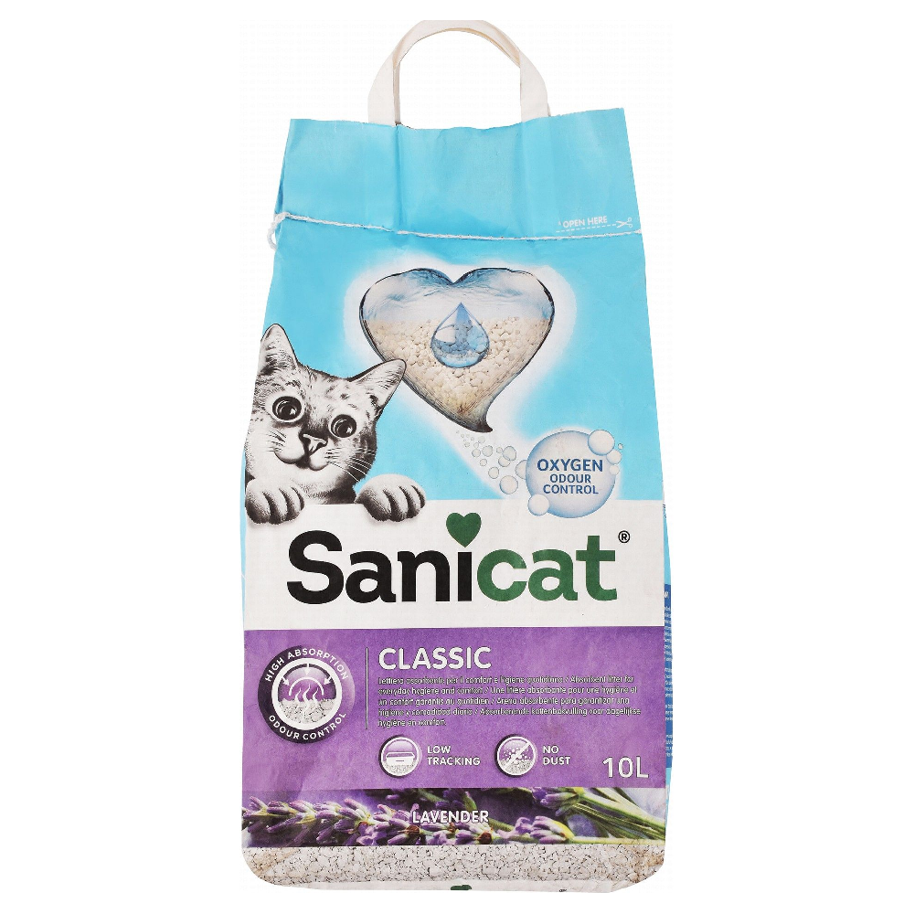 Sanicat Classic Clumping Cat Litter Lavender Scent 10 L.