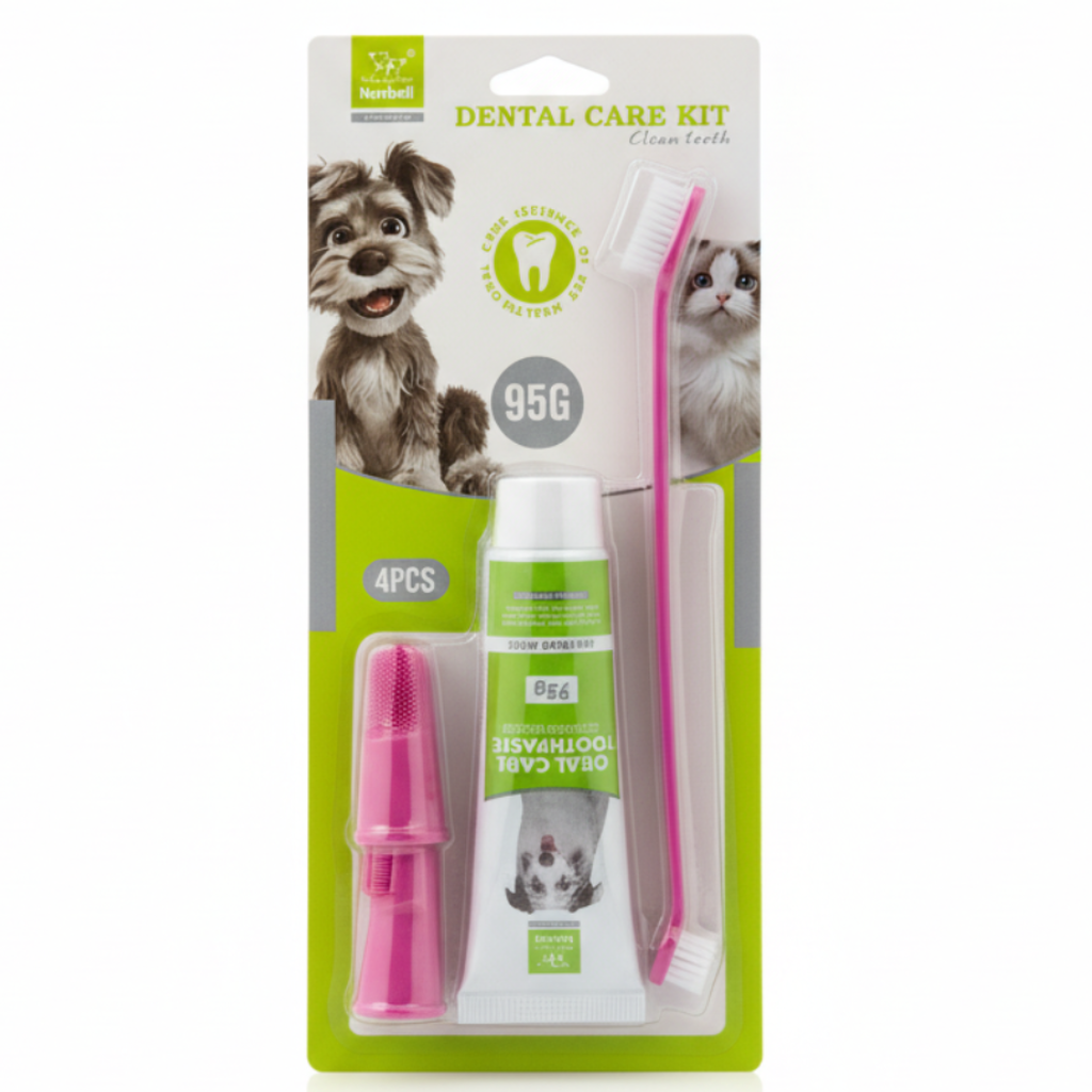 Nunbell Dental Care Kit 4PCS وردي على خلفية بيضاء