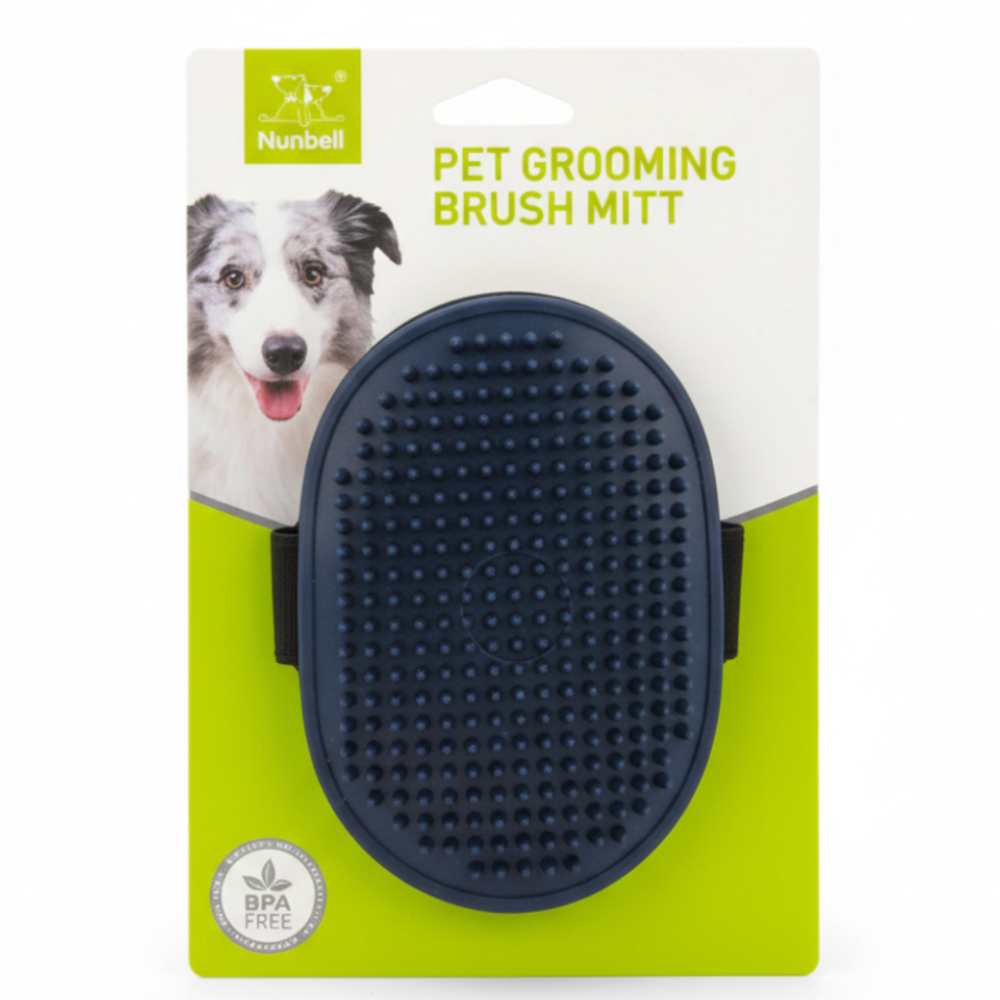 Nunbell Pet Grooming Brush Mitt أزرق داكن على خلفية بيضاء