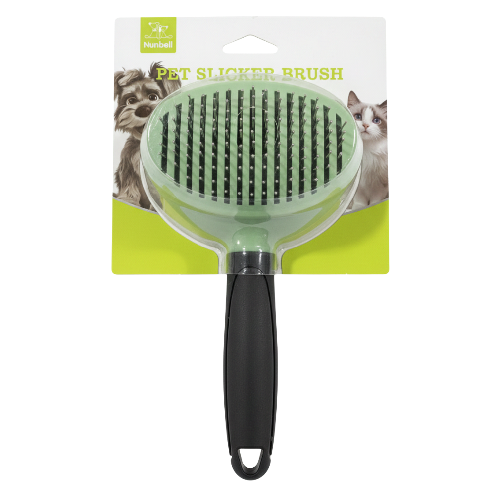 Nunbell Pet Slicker Brush Green - White Background
