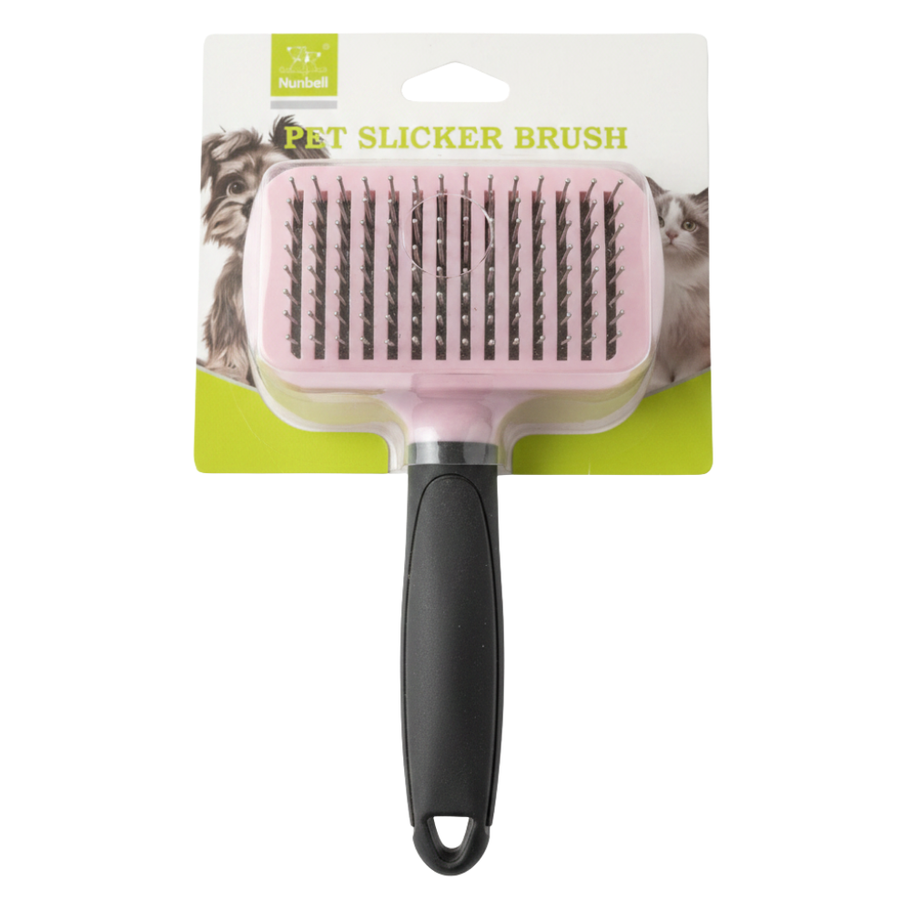 Nunbell Pet Slicker Brush Square Pink - White Background
