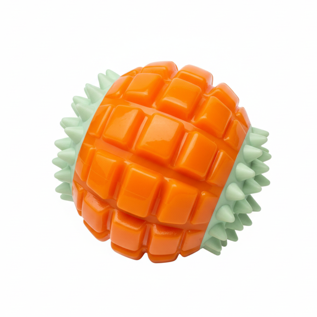 Orange and green textured pet chew ball
