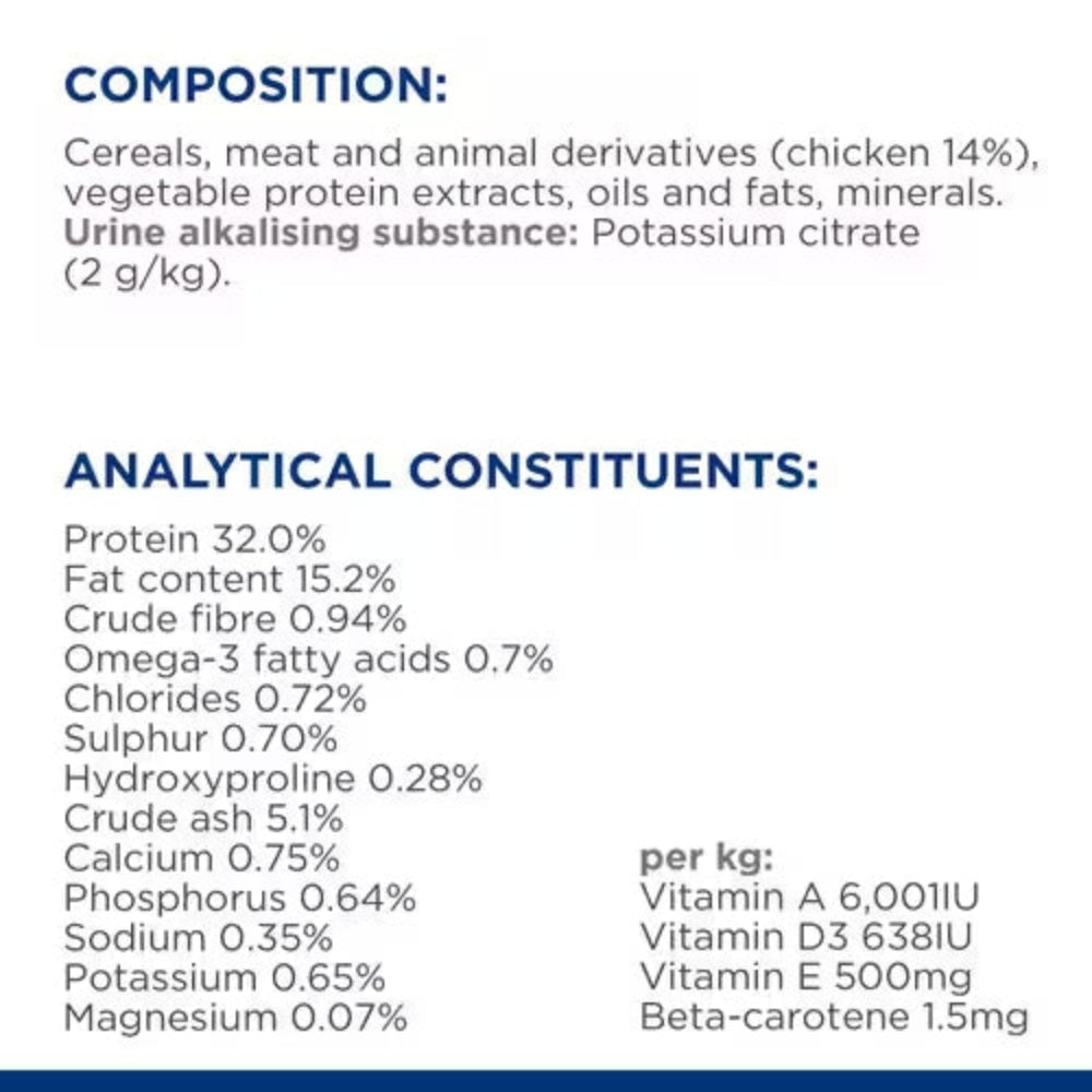 Nutritional label with ingredients and analytical constituents on a white background