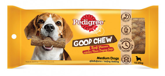 Pedigree Good Chew dog treat package on a white background