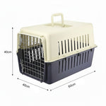 Pet carrier with corrected measurements on white background