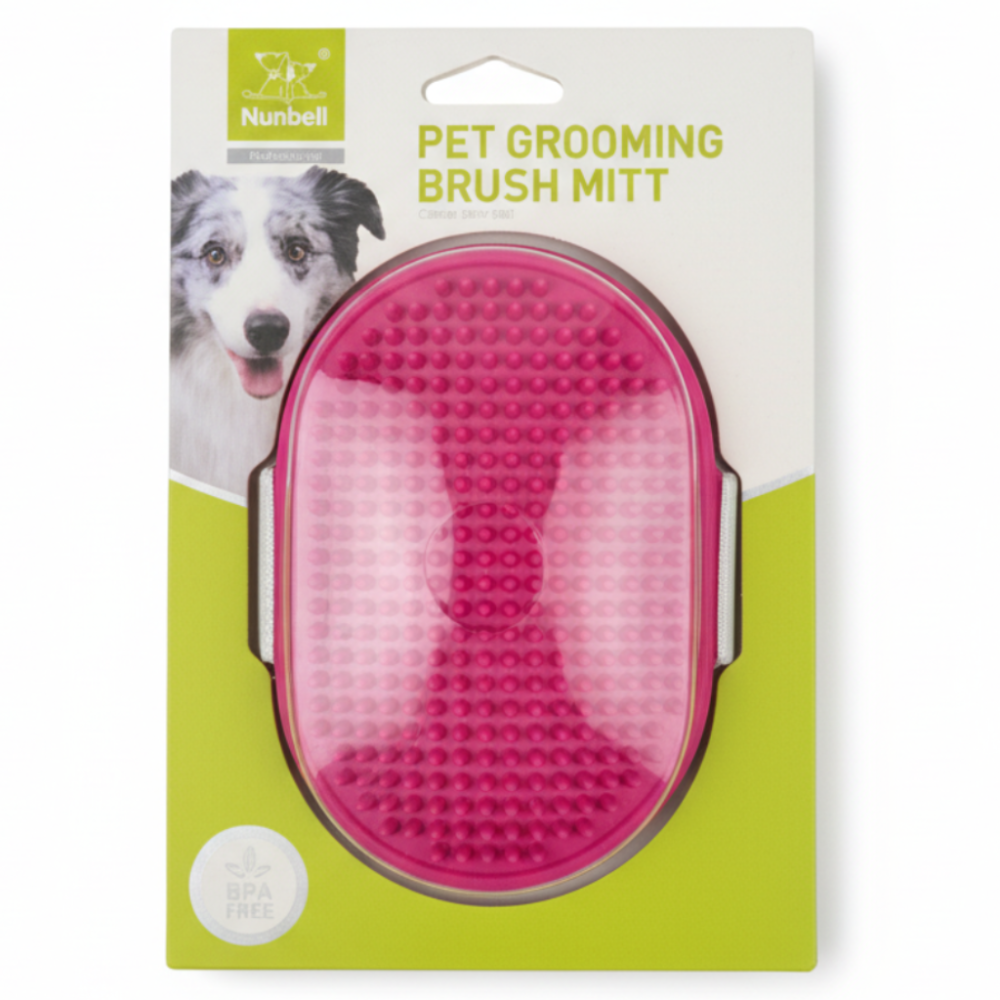 Pet Grooming Brush Mitt Pink - Professional White Background