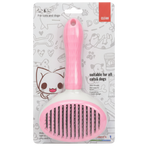 Pet grooming brush pink white background