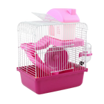 Pink two-story hamster cage white background