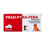 علبة PRAZI-PYRA-FEBA بخلفية بيضاء