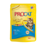 Procat kittens soft chunks in jelly cat food package on a white background