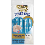Fancy Feast Puree Kiss cat treat package on a white background