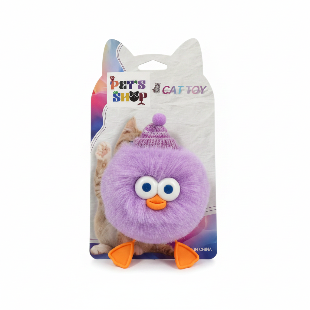Purple Fluffy Bird Cat Toy