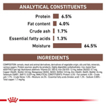 Nutritional label with protein, fat content, and other constituents for a product.