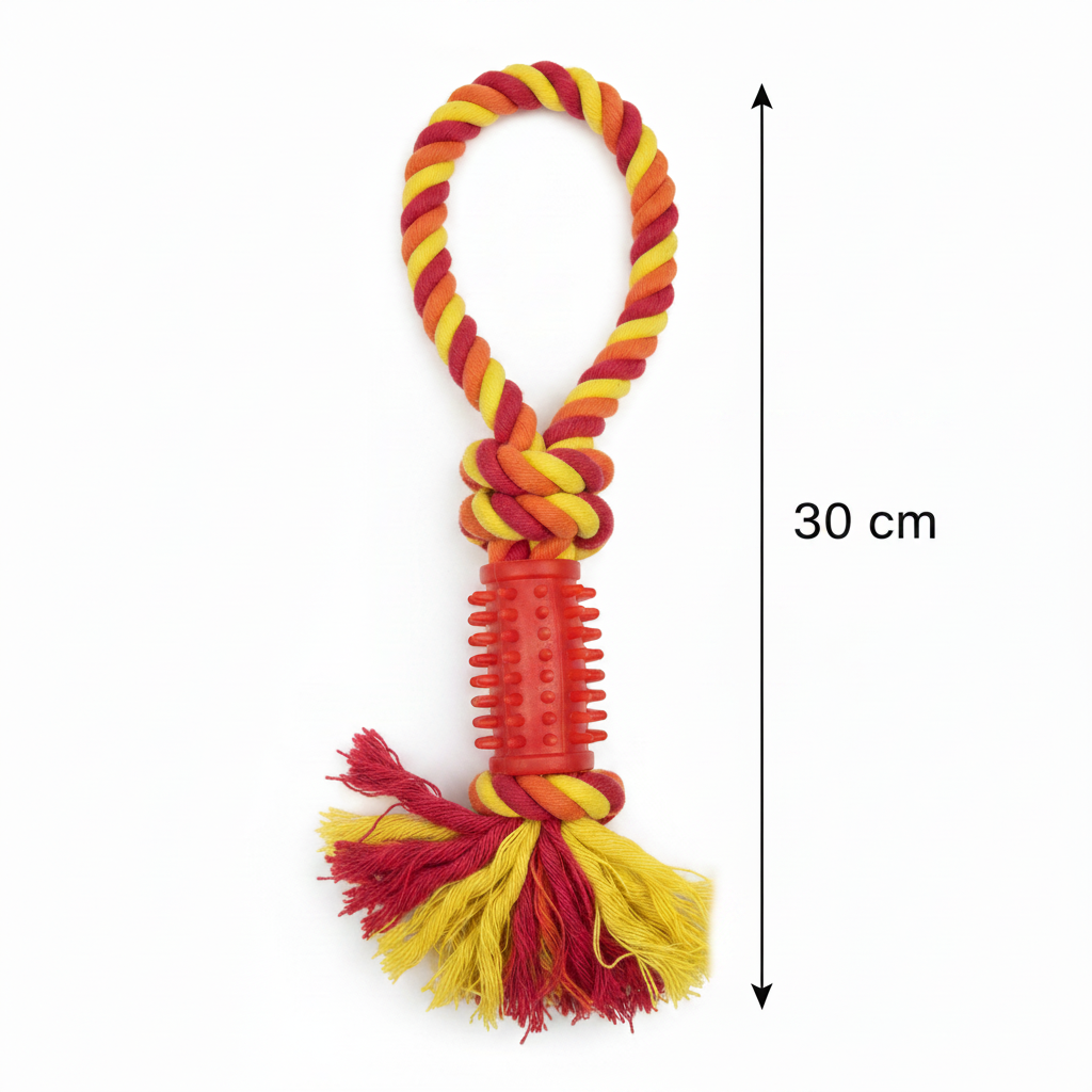 Red yellow rope toy with 30cm measurement