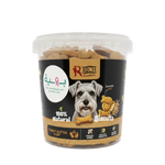 Rich Excellence peanut butter oat Schnauzer biscuit tub exact shape white background