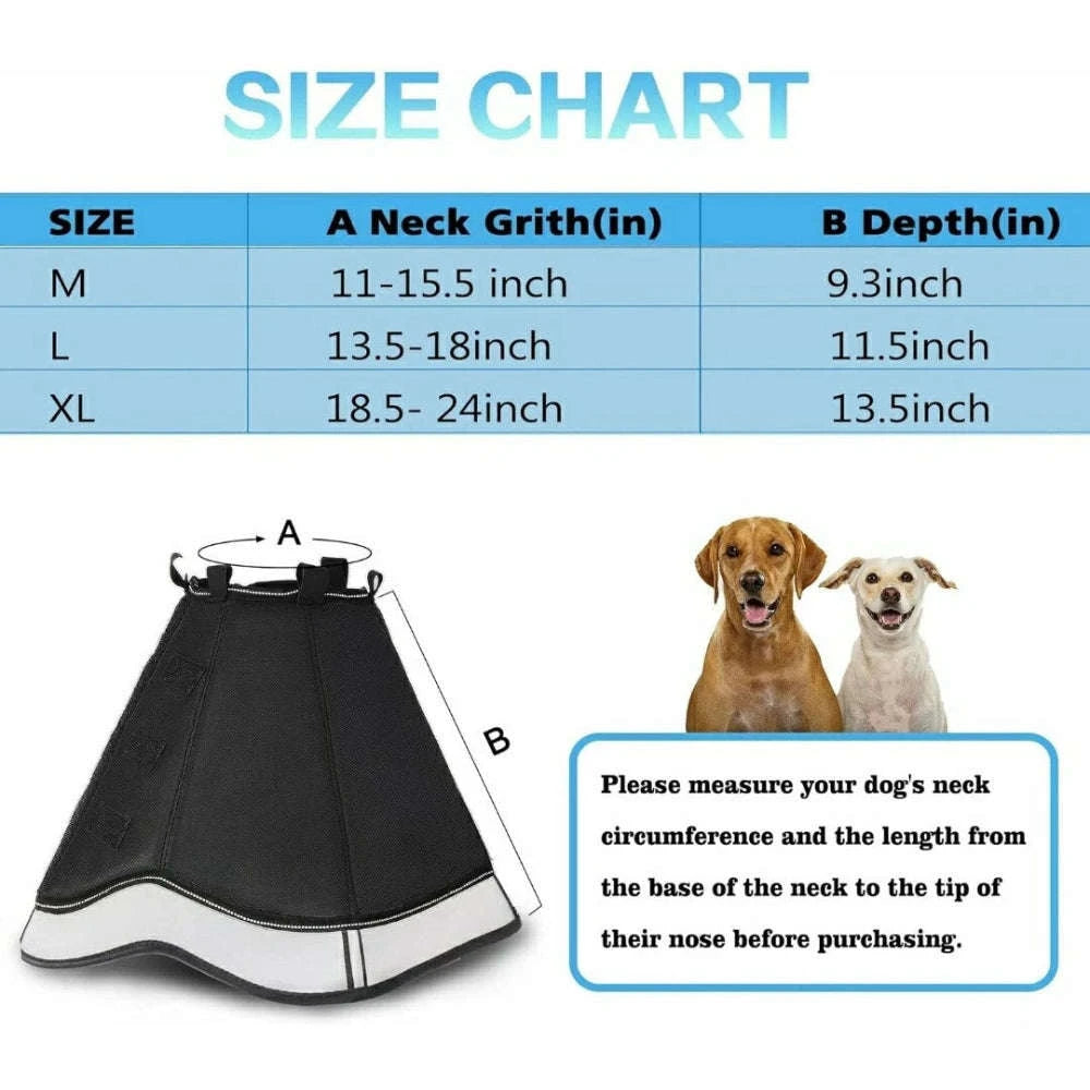 INKZOO Dog Cone Collar for After Surgery Soft Pet Recovery Black size L.