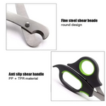 Shears with fine steel shear head and anti-slip handle on a white background