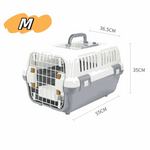 Pet carrier with dimensions labeled on a white background