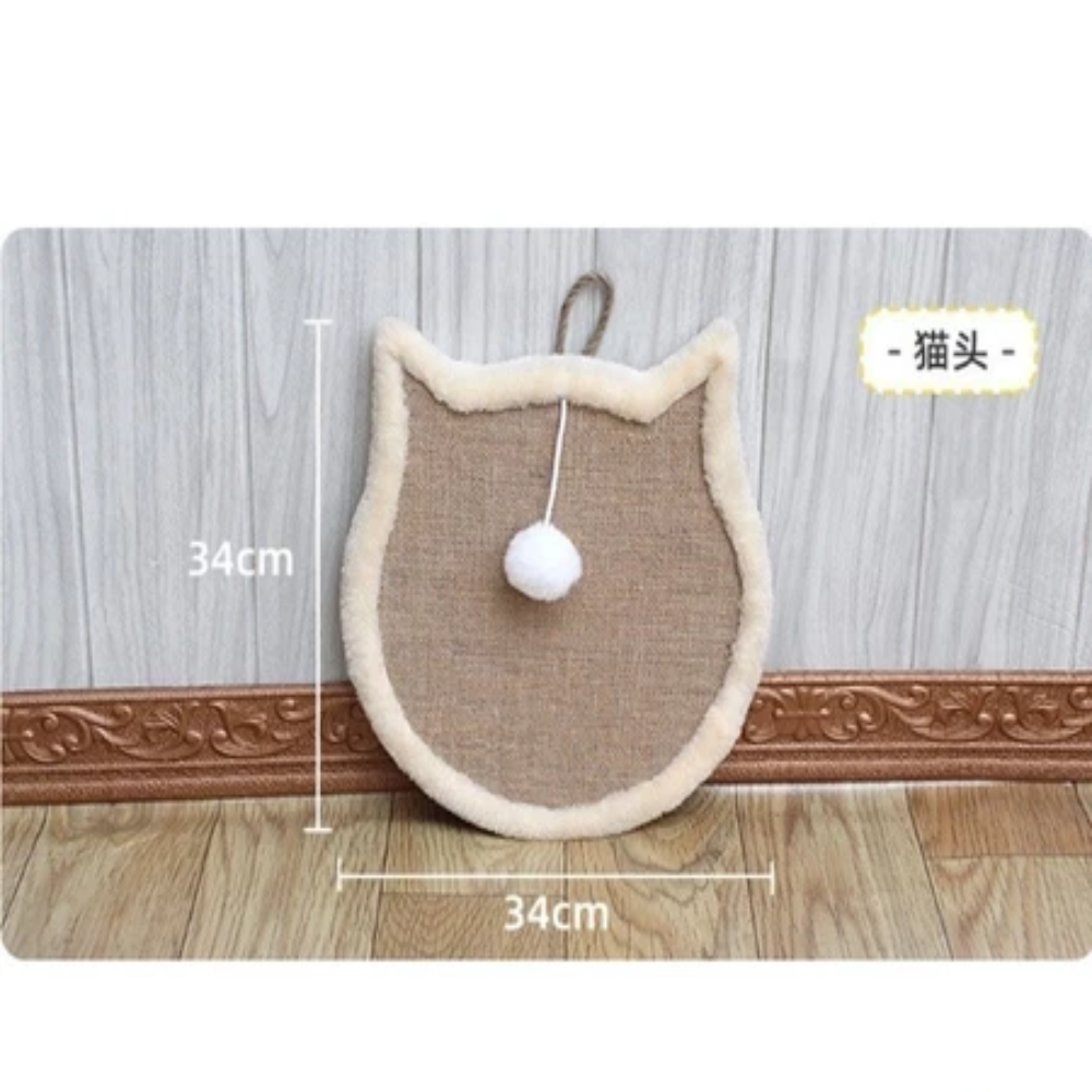 Cat toy with a hook and measurement details on a wooden floor.