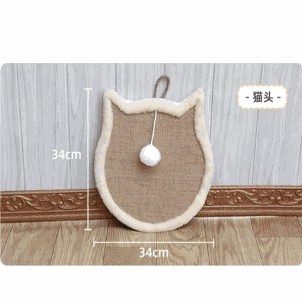 Cat toy with a hook and measurement details on a wooden floor.