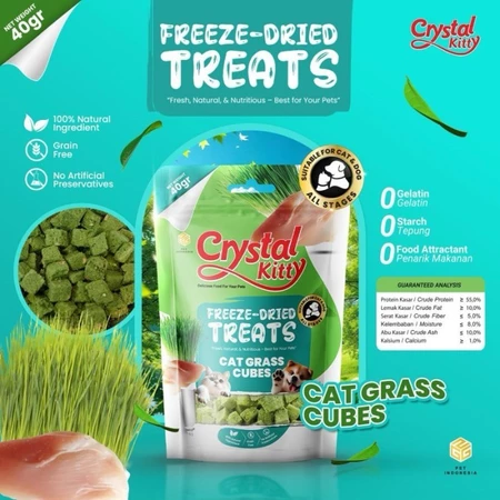 Crystal Kitty Freeze Dried Treats with Cat Grass Cubes 40g
