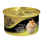 Can of Sheba cat food with gold lid on a white background