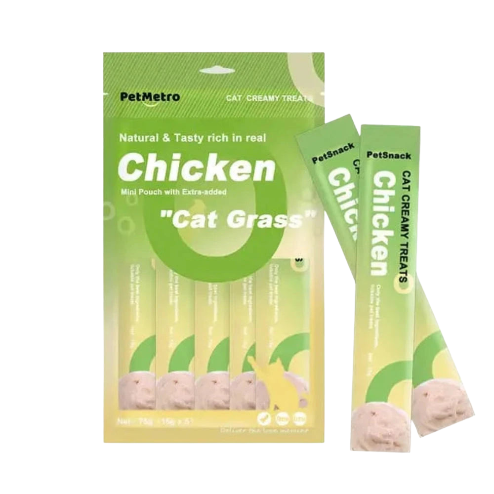 PetMetro Creamy Treat Chicken & Cat Grass (15gX 5) Petfast.shop Petmetro Cat Liquid Treat Treats petfast.shop Egypt PPE3388S Default Title 150.00
