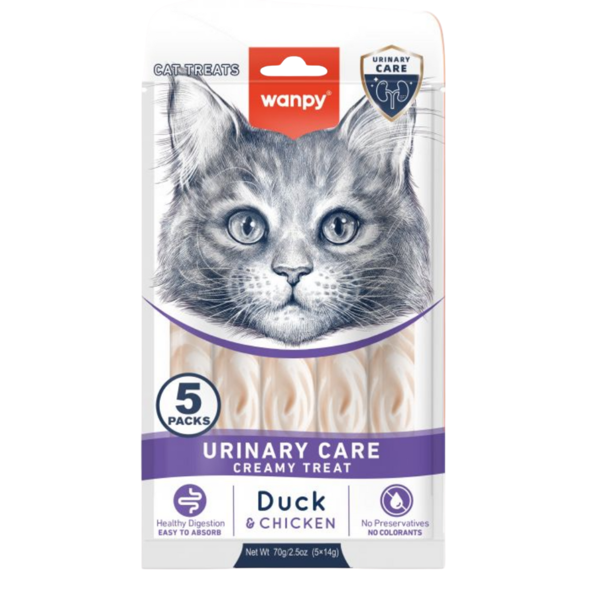 Wanpy Medicated Creamy Duck & Chicken Treats for All Cats 70 g (5*14g) Petfast.shop Wanpy Cat Liquid Treat Treats petfast.shop EgyptDefault Title 125.00