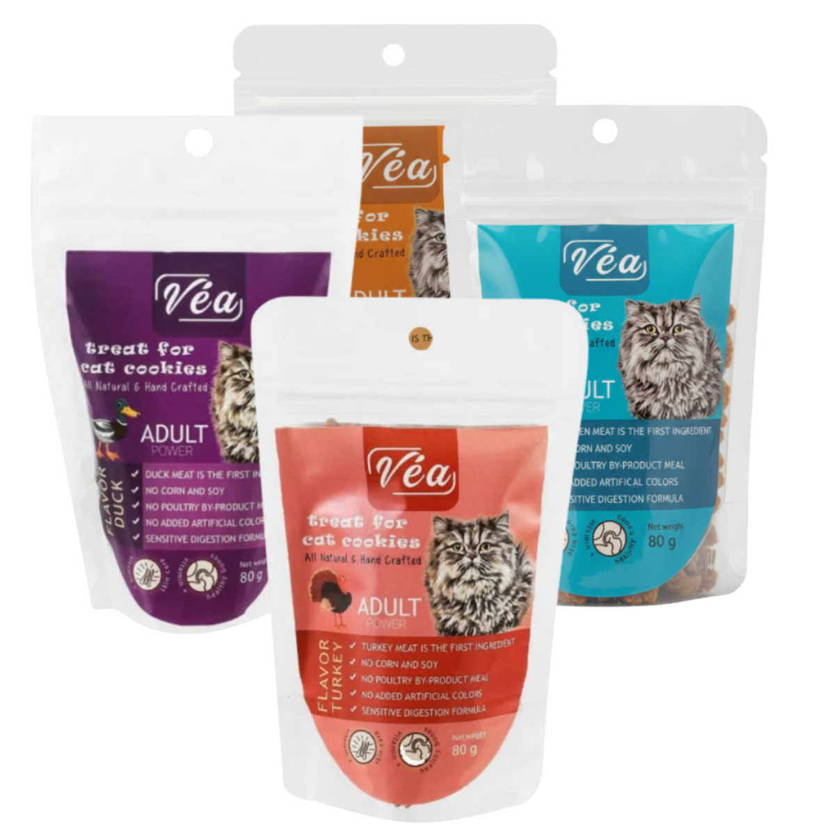4x Vea Cat Treat Cookies Turkey,Chicken,Duck And Salmon Flavor 80g Petfast.shop Vea Biscuit Treat Bundles Cat Exclude Treats petfast.shop EgyptDefault Title 220.00