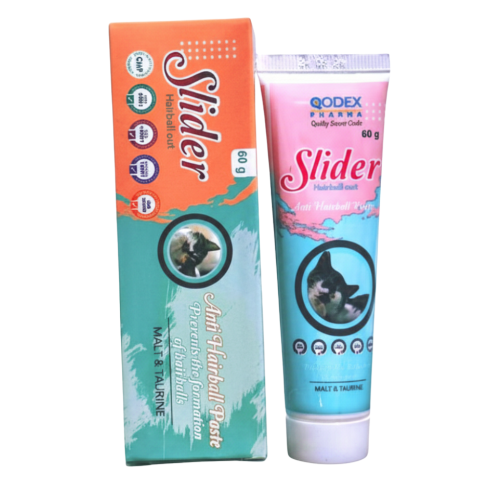 Slider pet hairball paste packaging with tube on a white background