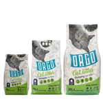 Three bags of Orico cat litter with different capacities on a white background