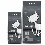 Two packages of Sandy cat litter with cartoon cat illustrations on a white background