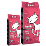Two packages of Sandy cat litter with a pink and black design.