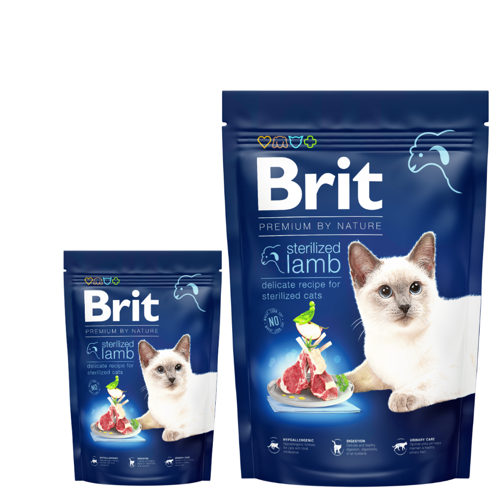 Two packages of Brit cat food with a white background