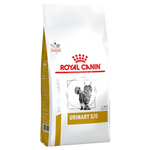Royal Canin Veterinary Diet Urinary S/O cat food bag on a white background