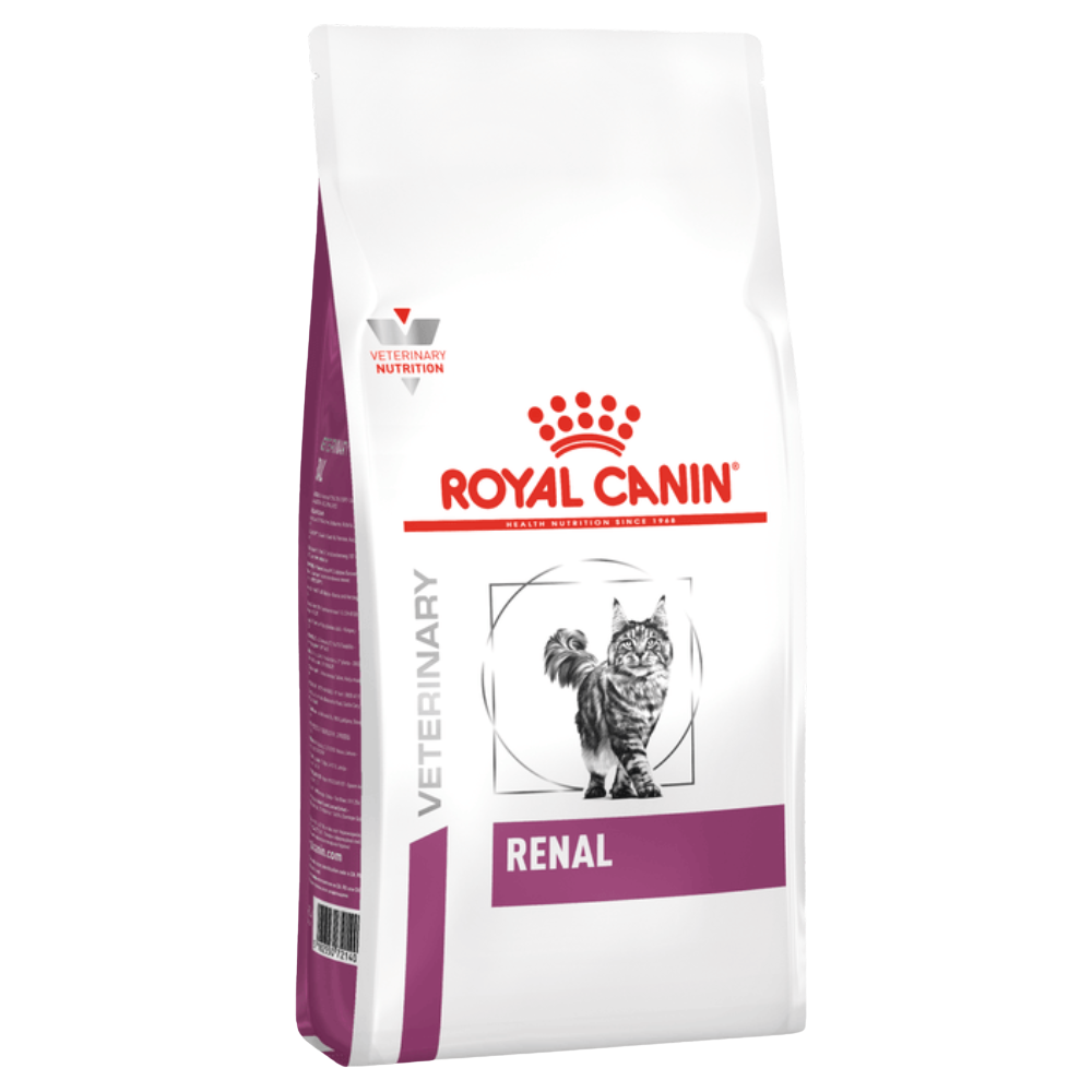 Royal Canin Veterinary Diet Renal cat food bag on a white background