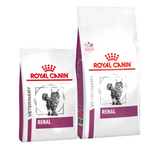 Two bags of Royal Canin Veterinary Diet Renal cat food on a white background