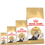Royal Canin Persian cat food packages of different sizes on a white background