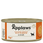 Can of Applaws chicken breast with pumpkin cat food on a white background
