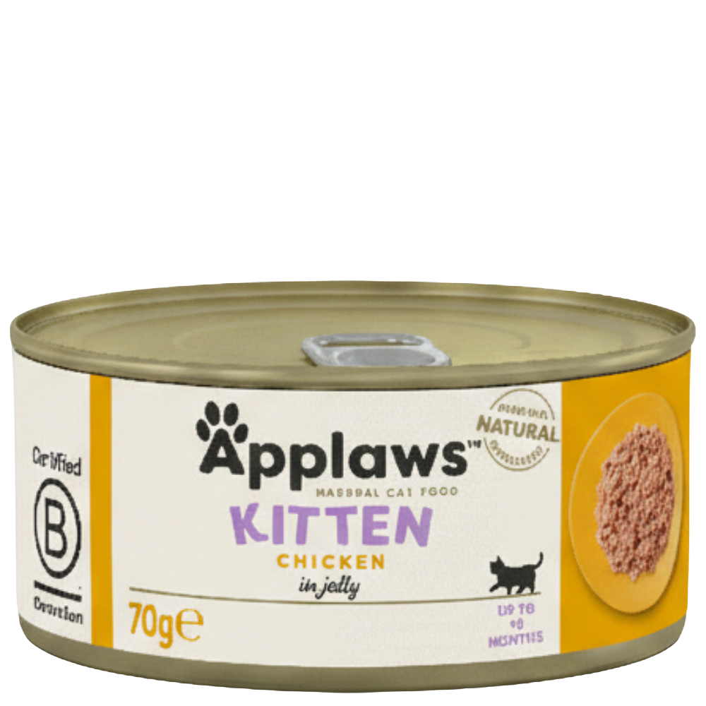 Can of Applaws Kitten Chicken in Jelly cat food on a white background