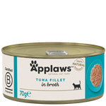 Can of Applaws Tuna Fillet in Broth cat food on a white background